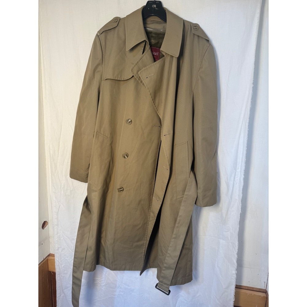 GlenEagles Men's Classic Beige Double Breasted Trench Coat with Faux Fur Lining